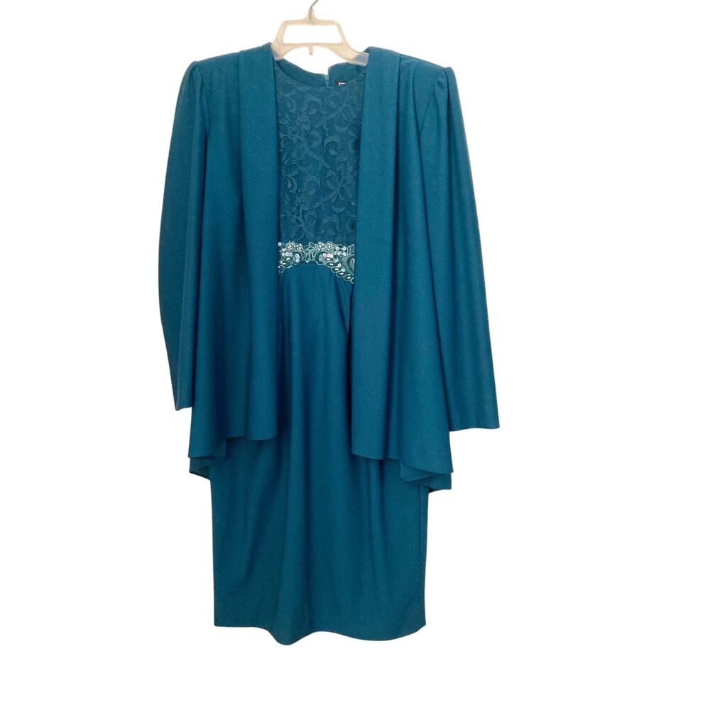 VTG Leni Leni Women's Dress Size 6MP Forest Green Chiffon Mother Of The Bride